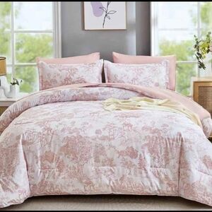 Quilt With Shams Toile Print Botanical Pink Lightweight Full/queen